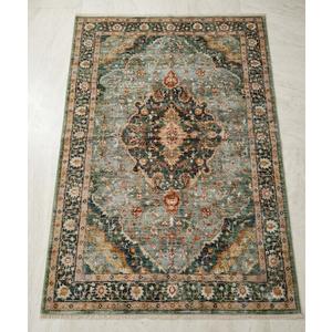 4x6.5 Green Boho Area Rug Vintage for Kitchen Living Room Bedroom Dining Room Office Non Slip Low Pile Indoor Floor Distressed Carpet
