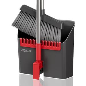 JOYMOOP Black and Red Broom and Dustpan Set, Upright Angle Design with Built-in Comb Teeth for Home, Office, Hard Floors