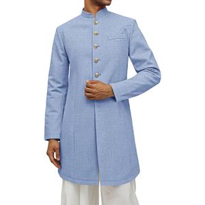 Runcati Mens Kurta Coats Indian Mandarin Collar Attire Ethnic Outfits Wedding Festive Party Clothing Casual Kaftan Robe (Blue, L)