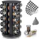 Tianifa Black Countertop Revolving Spice Rack, Empty 20-Jars Rotating Spice Rack Organizer, Round Carousel Tower, 135 Spice Labels with Funnel Complete Set, for Kitchen Countertop, Cabinet