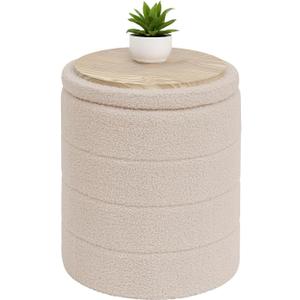 B FSOBEIIALEO Ottoman with Stroage, Round Sherpa Storage Ottoman Stool, Boucle Foot Rest 14.6"x14.6"x17.7"Beige