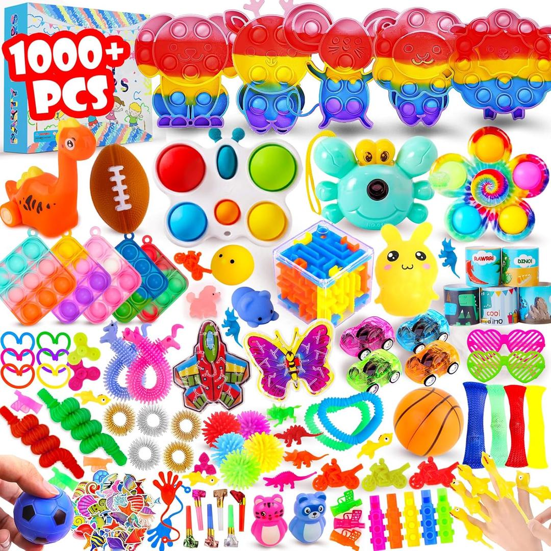 1000Pcs Bulk Party Favors for Kids, Fidget Toys Pack,Stocking Stuffers, Treasure Box Chest, Birthday Party, Classroom Carnival Prizes, Pinata Stuffers, Goodie Bag Stuffers, Stress Relief, Sensory Toys