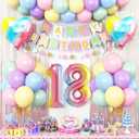 18th Birthday Decorations Rainbow,Gradient Number 18 Balloon,Pastel Happy Birthday Banner Fringe Curtain Heart Foil Balloons Boys Girls 18 Year Old Decor