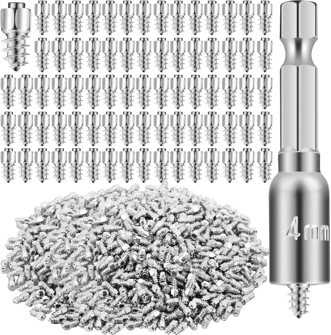 800pcs 4x9mm Carbide Screw Tire Studs Anti Slip Snow Tire Studs Wheel Tyre Anti Ice Snow Spikes for SUV/Tractor/ATV/UTV/Motorcycle, with Installation Tool (Silver)