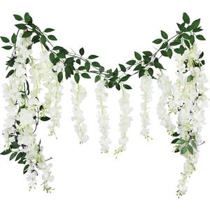 CISDUEO 2 Pcs Wisteria Hanging Flowers Wisteria Flowers Vine Garland Wedding Arch Decoration White Artificial Wisteria Vines Hanging Flower Vines Silk for Party Garden Home Table Backdrop 6 Feet