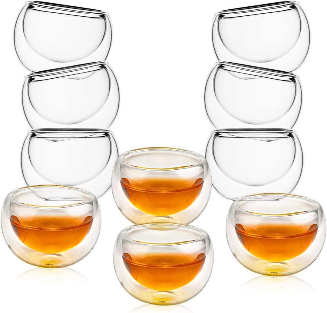 Double-walled Borosilicate Teacup Glass Heat-resisting Tea Cup Hold 2 Oz, Set of 10