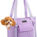 Pawaboo Dog Purse Carrier for Small Dogs with Pocket, Lightweight Dogs and Puppies Tote Bag Carrier, Dog Carriers Soft Sided for Puppy Cat Rabbit, Shopping Travel Puppy Carriers Under 11 LBS, Purple