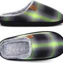 COFACE Mens Cozy Memory Foam Scuff Slippers Casual Slip On Warm House Shoes Indoor/Outdoor Sandal Slippers With Arch Support Rubber Sole Size 7-15 (11, Green Black)