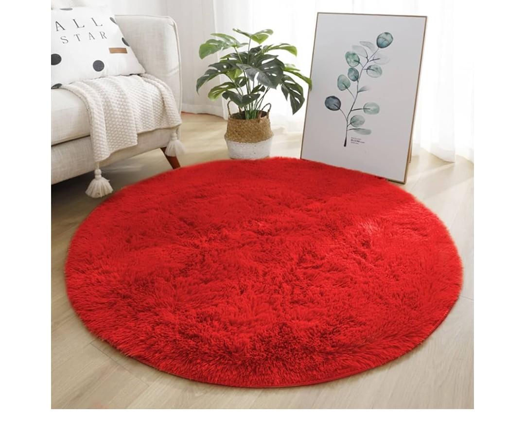 Ophanie Beige Fluffy Runner Rug 4 Non Slip Shag Carpet for Hallway Bedroom, Soft Bedside Rug for Kids Nursery, Living Room Dorm Mat, Red