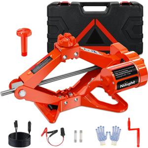 Nilight Electric Car Jack 3 Ton 6600LBS Floor Jack Kit Automatic 12V Electric Scissor Lift Jack Portable Repair Tool with Remote Control Double Jack Pads for Car Tire Change Replacement, Orange Red