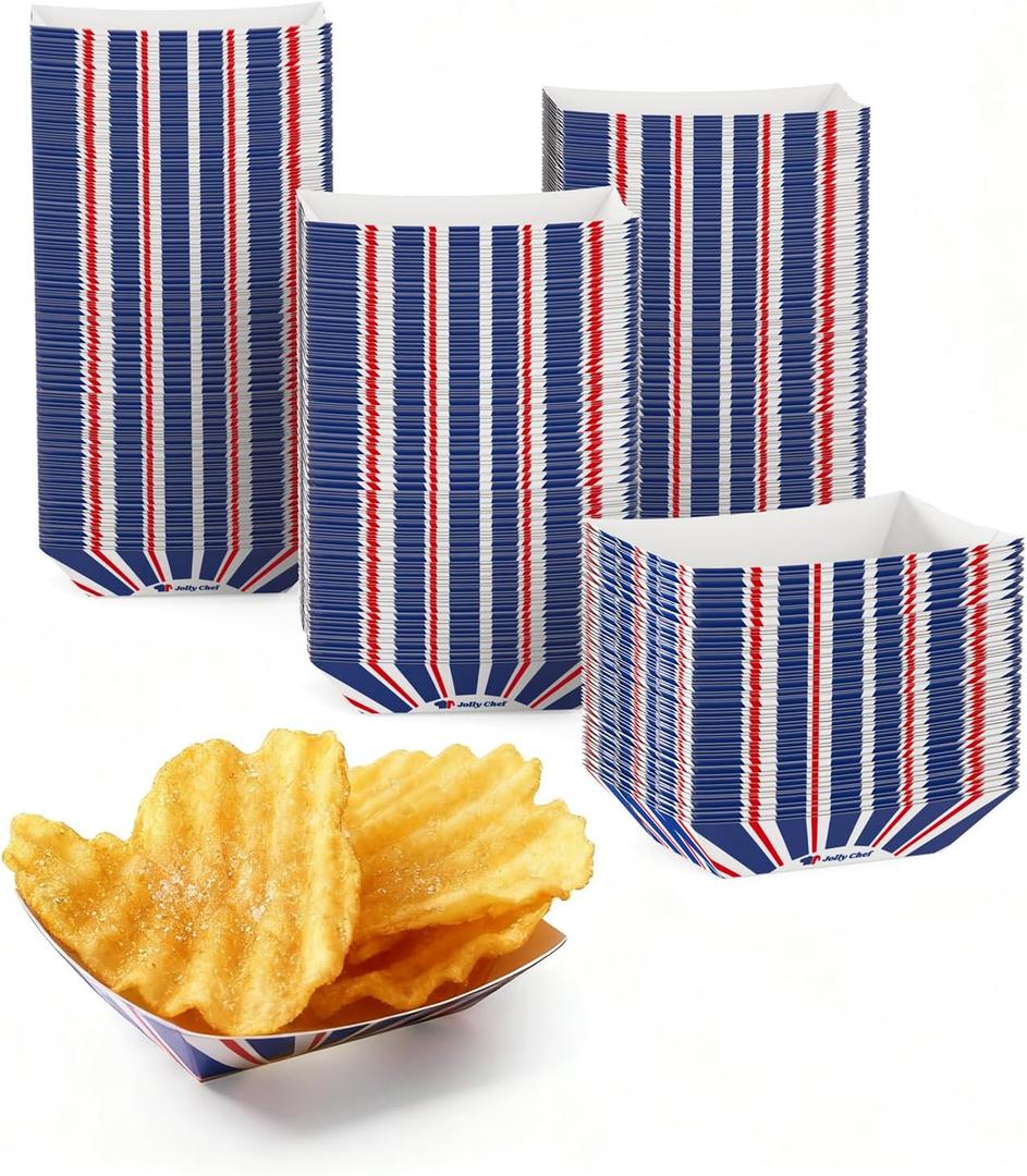 JOLLY CHEF 250 Pack 1/4 Lb Paper Food Trays, Mini Disposable Food Boat, Small Paper Food Serving Boats for Snack Dessert Taco Nacho