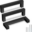 Goldenwarm 2 Pack 4 Inch Matte Black Cabinet Handles Kitchen Furniture Hardware Square Stainless Steel Hardware Bathroom Cabinet Door Pulls (4in Hole Centers)