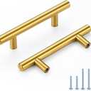 Brushed Brass Cabinet Handles 3 Inch Hole Spacing, Stainless Steel Drawer Pulls for Cabinets, Kitchen, Bathroom, Dresser 10 Pack