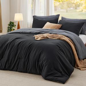 Bedsure Queen Comforter Set, Black Grey Soft Prewashed Bedding for All Seasons, 3 Pieces GentleSoft Bed Set, 1 Lightweight Comforter (90"x90") and 2 Pillowcases (20"x26")