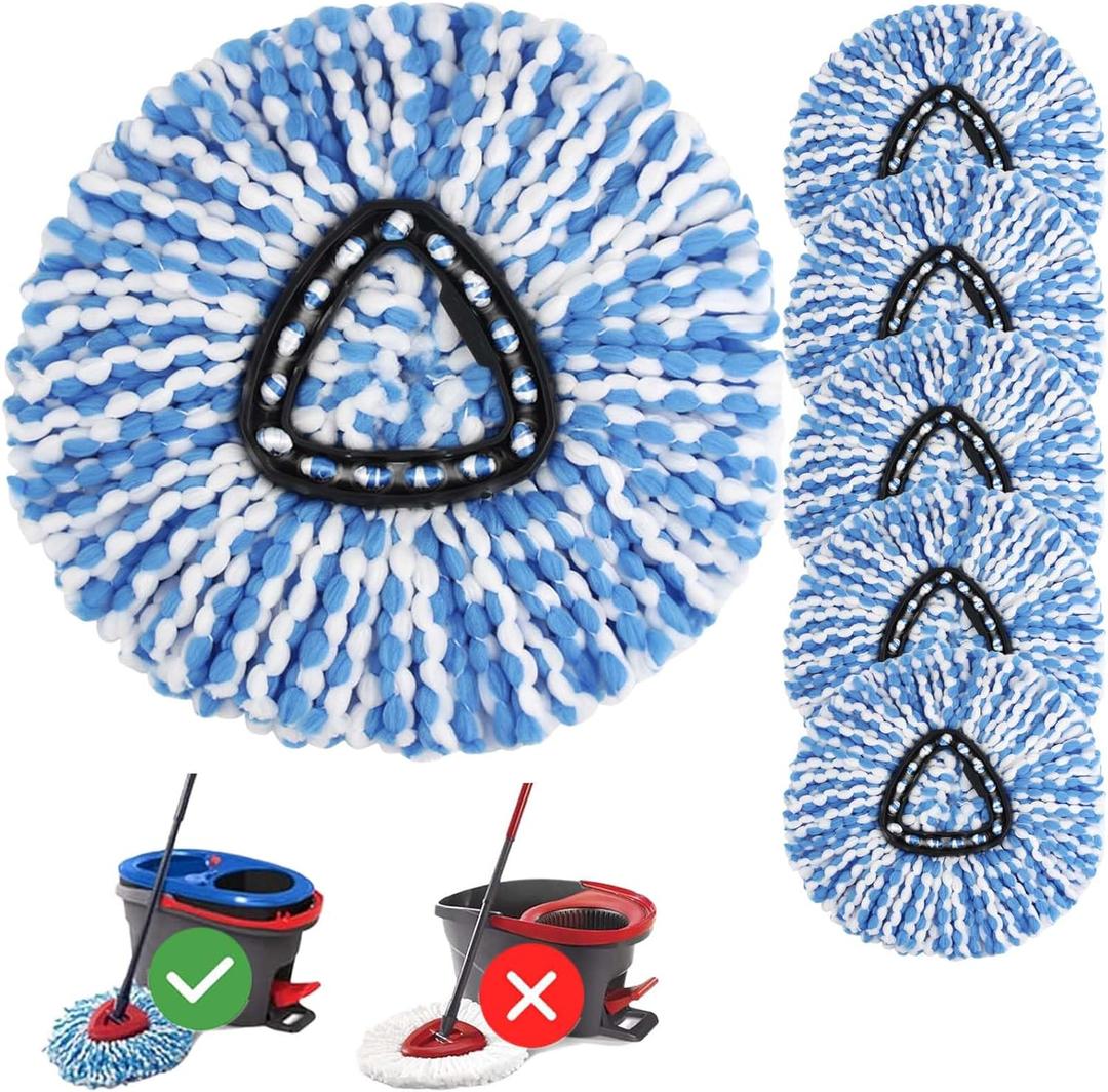 Pack of 6 Spin Mop Head Replacement for O Cedar RinseClean Spin Mop Refill, Mop Replace Head for Only 2-Tank System, Fluffy Microfiber, Machine Washable (Blue)