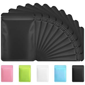 Funfery 100 Pack Black Mylar Packaging Bags Resealable Bags Double Sided Color Odor Proof Pouch Baggies Smell Proof Foil Bag for Food Storage,Small Business(Black,3.5x6.3inch)
