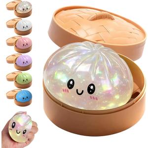 Dumpling Squishies, Glitter Dumpling Squishies Box, Colorful Dumpling Stress Balls, Soft Squeeze Decompression Dough, Fidget Sensory Toy for Anxiety Stress Relief for Children Adult, Transparent