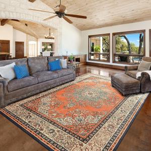 Area Rug for Bedroom, Non-Slip Vintage Area Rug, Machine Washable 4x6Ft Boho Rugs for Entryway Hallway Office Dining Living Room, Orange