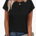 WEESO Womens Summer Tops Trendy 2025 Cap Sleeve T Shirts Crew Neck Pleated Front Clothes Fashion M Black