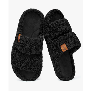 EverFoams Womens Fuzzy Open-toe Slippers Soft Comfy Memory Foam Indoor House Shoes, 11-12