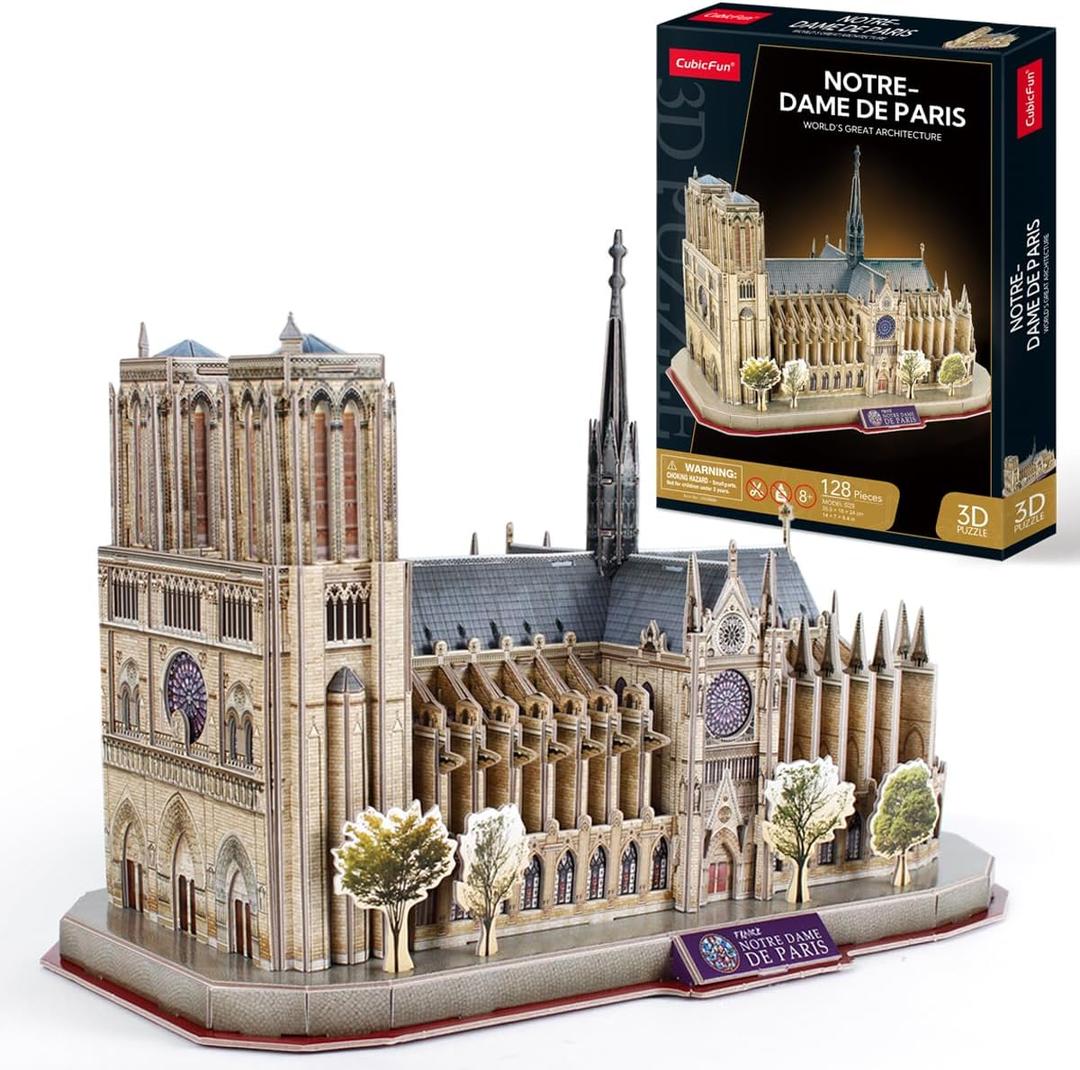 CubicFun 3D Puzzles for Adults Notre Dame de Paris Model Kits 128 Pieces, Puzzle for Kids Ages 8-14 Arts and Crafts Birthday Gifts for Kid Ages 8-12