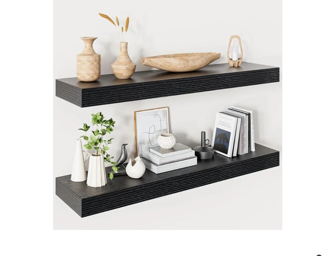 Heimlove 32 Inch Floating Shelves for Wall,Black 9.3" Deep Floating Shelf Set of 2,Wall Mounted Shelves for Bathroom Bedroom Living Room Kitchen Office,Shelf for Books Storage Room,Home Decor