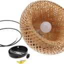 Decorative Bamboo Lampshade Chandelier Plug in Pendant Light Hanging Lamp Cord for Bedroom Dining Room