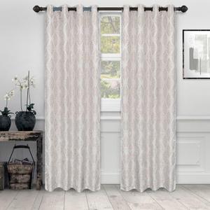 Superior Curtains, Window Treatments, Accents, Drapes Kitchen, Bedroom, Office, Living Room Windows, 8 Grommets, Chic Formal, Venetian Damask Jacquard Embroidered Curtains, Set of 2, 52" x 108", Ivory