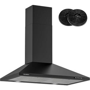 Range Hood 30 inch, 450 CFM Wall Mount Kitchen Hood in Cold Steel with Black Powder Coating Finish, LED Lighting, 3 Speed Exhaust Fan, Ducted/Ductless Convertible (Charcoal Filters Included)