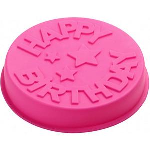 HiParty Happy Birthday Silicone Baking Mold, 9.6-Inch Cake Pan Round Circle Mold Cheese Jelly Pudding Muffin Pizza Pie Flan Tart Bread Bakeware Pastry Baking Mold (Random Color)