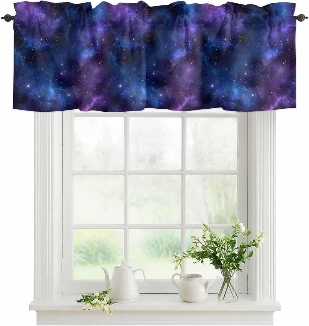 2 x Valance Curtain for Kitchen,Galaxy Star Nebula Space Starry Sky Window Valance for Living Room Scroll,Rod Pocket Valances for Bedroom Decor,Window Treatment Valance 1 Panel 18" x 42"