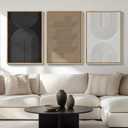 Large Framed Boho Modern Neutral Abstract Wall Art for Living Room, 3 Piece Black and White Canvas Prints Paintings Artwork for Walls, Geometric Pictures for Office Bedroom Dining Room Decor, 24x36 In, 24" W X 36" H X 3pcs