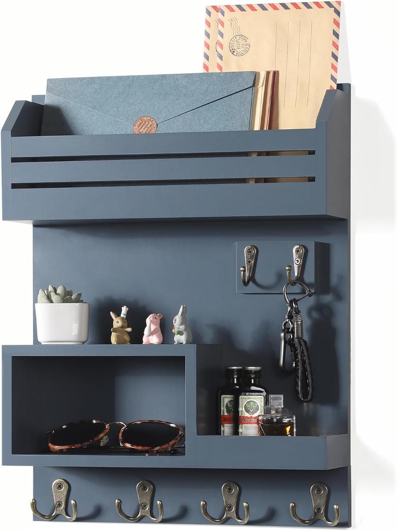 Key Holder for Wall, Wall Mounted Mail Organizer with 6 Metal Key Hooks, Key Racks for Home Entryway Decor, Luxury Gray