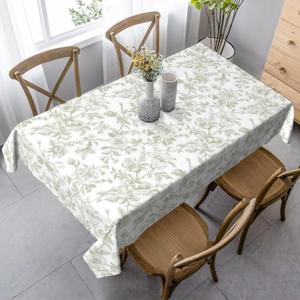 Sage Green Floral Tablecloth Rectangle 60x120 Inch Light Green Chinoiserie Floral Table Cloth Polyester Fabric Vintage Spring Summer Flowers Farmhouse Table Cover for Home Party Picnic Outdoor Decor