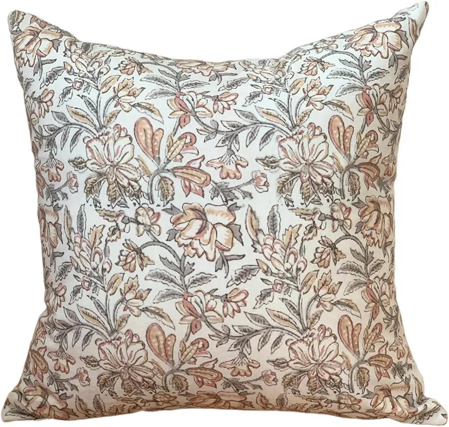 Floral Throw Pillow Covers 18x18 - Vintage Block Print Pillow Covers Farmhouse Decorative Couch Pillows for Sofa, Living Room, Neutral Botanical Accent Cushion Covers(Rust and Mustard)