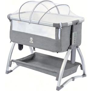 Elevon Bedside Bassinet, 4-in-1 Baby Bedside Sleeper with Rocking Mode, Breathable Mesh, Built-in Wheels, Adjustable 7 Heights, Portable Infant Bassinet with Mattress and Storage