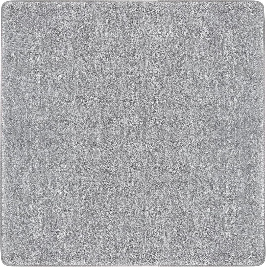 PURE ERA Carpet Stair Tread Landing Mat Area Rug Ultra Plush Shag Soft Non Slip Skid Resistant Tape Free Indoor Doormat Washable Reusable Grey 30 x 30 Inch