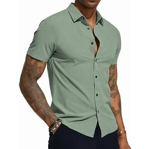 PJ PAUL JONES Mens Button Down Short Sleeve Shirt Wrinkle Free Dress Shirts for Men Casual Summer Beach Vacation Shirts, Size XL