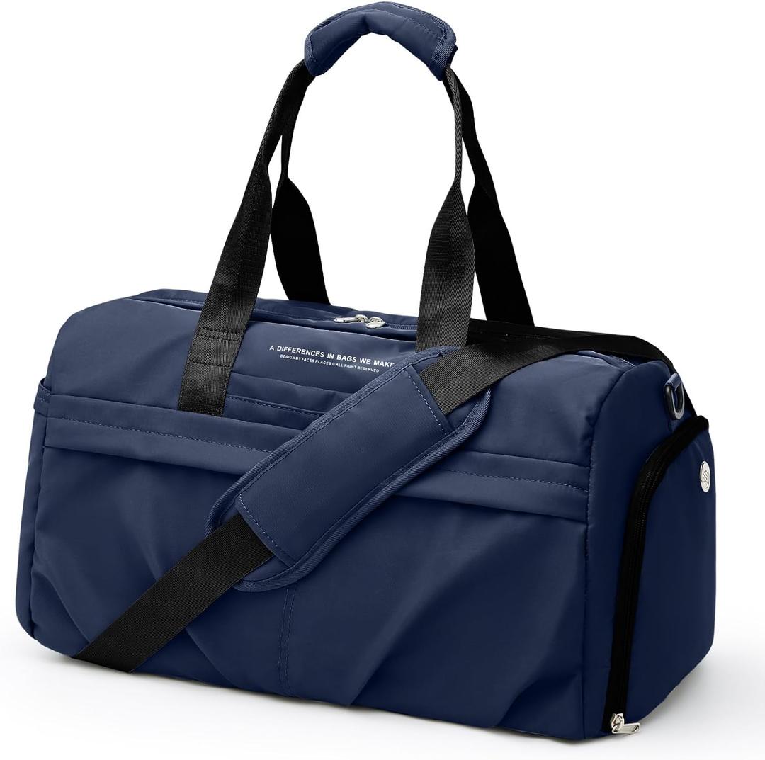 Gym Bag for Women Men with Shoe Compartment, Sport Duffel Bag, Waterproof Travel Weekender Overnight Carry on Bag for Yoga with Trolley Sleeve, Peacock Blue