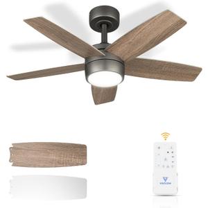 Ceiling Fan with Light Remote: 36 Inch Small Ceiling Fans for Kids Bedroom Dorm Room Small Room- Reversible Quiet DC Motor Dimmable Light with 6 Speeds(Bronze+Walnut)