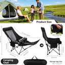Black Reclining Camping Chair with Footrest, Portable Folding Lounge Chair, 4-Position Adjustable Folding Camping Chair with Headrest & Storage Bag for Outdoor Lawn, Hiking, Picnic, Fishing