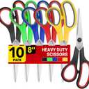 BURVAGY 8" 10 Pack All Purpose Heavy Duty Scissors- Comfort-Grip Sharp Scissors for Office School Sewing Fabric Craft High/Middle School Student Teacher Scissor, Right/Left Hand