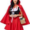KOJOOIN Little Red Riding Hood Costume Women Halloween Party Dress with Cape Role-Play Adult Costumes Red Black L