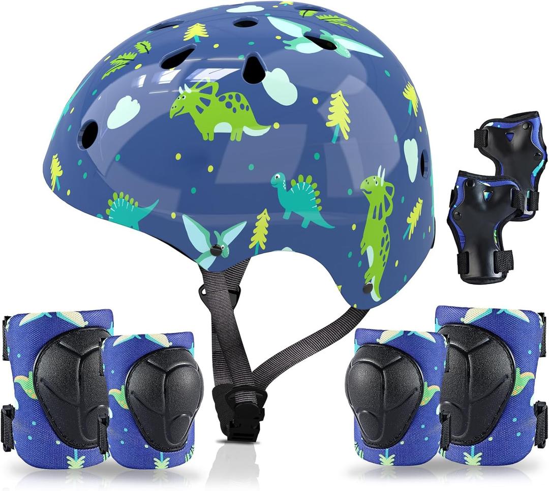 Kids Helmet with Knee Pads Elbow Pads and Wrist Guards,Child Protective Gear for Boys Girls Age 3-5-8 Years fit Roller Skates, Skateboarding, Scooter Bicycle Skate Scooter Skateboard (Blue)