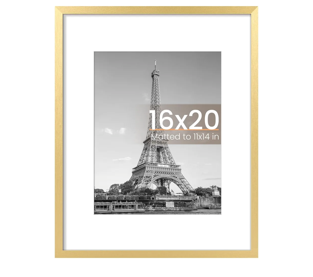 upsimples 16x20 Picture Frame, Display Pictures 11x14 with Mat or 16 x 20 Without, Wall Hanging Poster Frame, Gold, 1 Pack