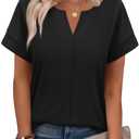 WIHOLL Womens Summer Tops 2026 Short Sleeve V Neck T Shirts Fashion Beach Vacation Clothes Business Casual Outfits (Black, L)