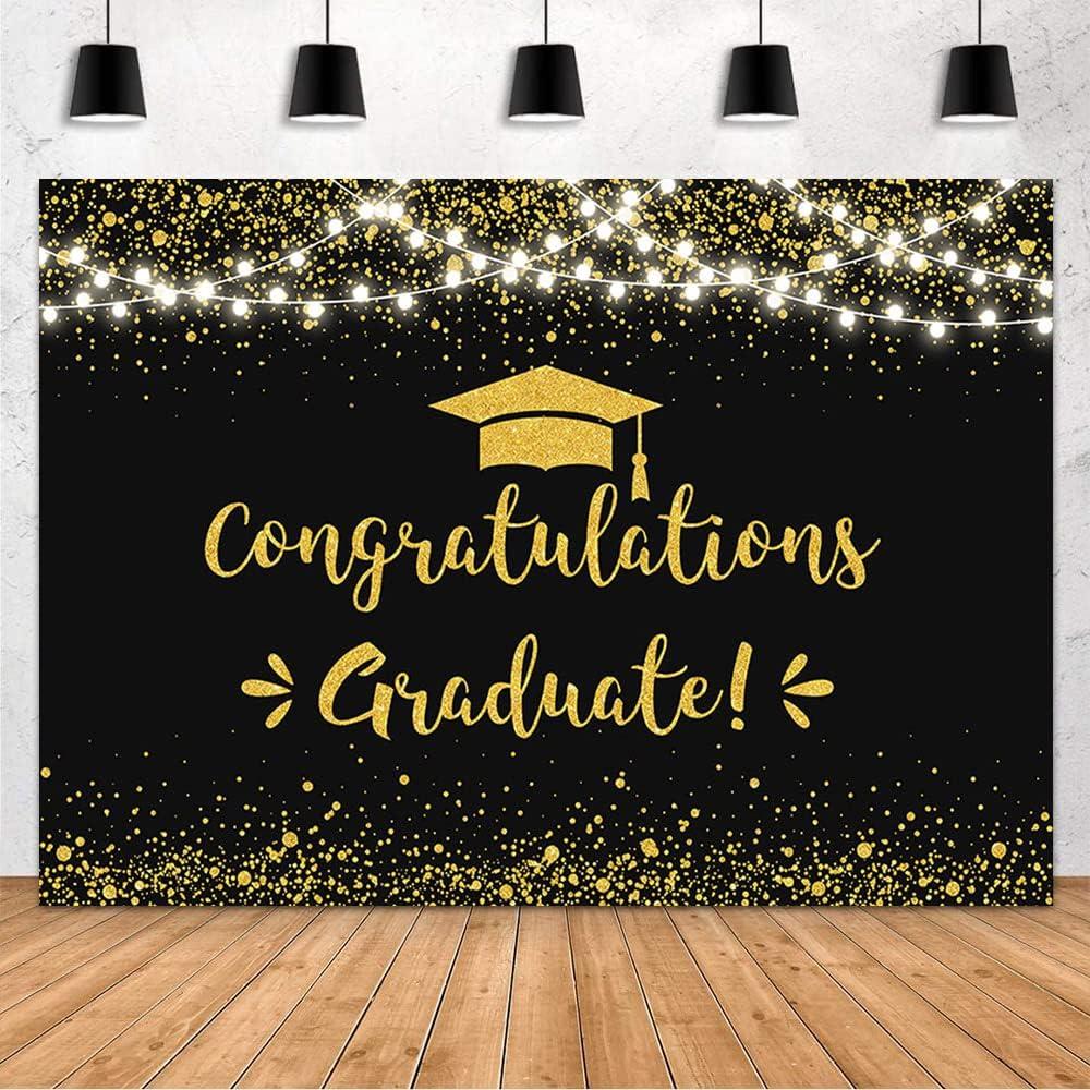 MEHOFOND 7x5ft Black and Gold Graduation Backdrop Class of 2026 Graduation Party Decorations Congratulation Graduate Backdrop 2026 Congrats Grad Banner Prom Party Decoration Photo Booth Props