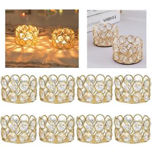 Gold Crystal Tea Light Candle Holders Bowl Tealight Candle Holders, Decorative Cylinder Diamond Votive Candle Stand Table Centerpieces Wedding, Party, Home Decoration (10 Pcs)