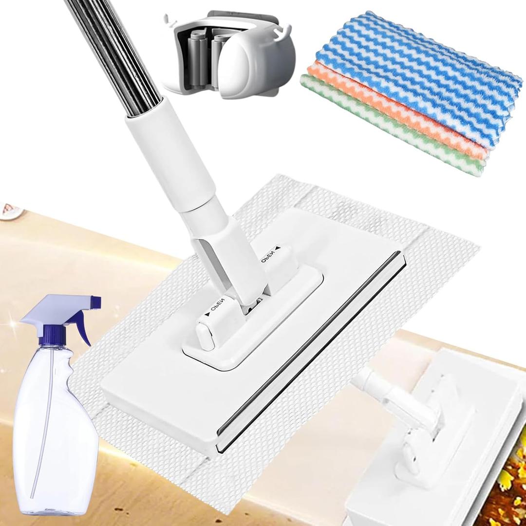 Snap Grip Mini Mop - Zero Touch No Wash Lazy Mop, Compatible with Swiffer & Face Towels, Adjustable for Wet/Dry Floors, Tile, Hardwood, Corners (5 Reusable Cloths)