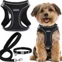 GAMUDA Small Dog Harness Collar and Leash Set, Step in No Chock No Pull Linen Fabric Soft Mesh Dog Vest Harnesses Reflective for Dogs Puppy Cats Kitten Rabbit (Black, XXS)